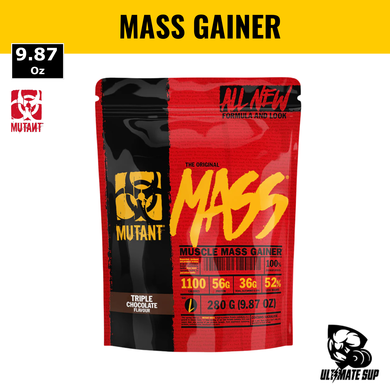 MUTANT MASS, Muscle Mass Gainer, Weight Gainer Protein Powder With Whey Protein Isolate High Caloires, 280G - Ultimate Sup Singapore