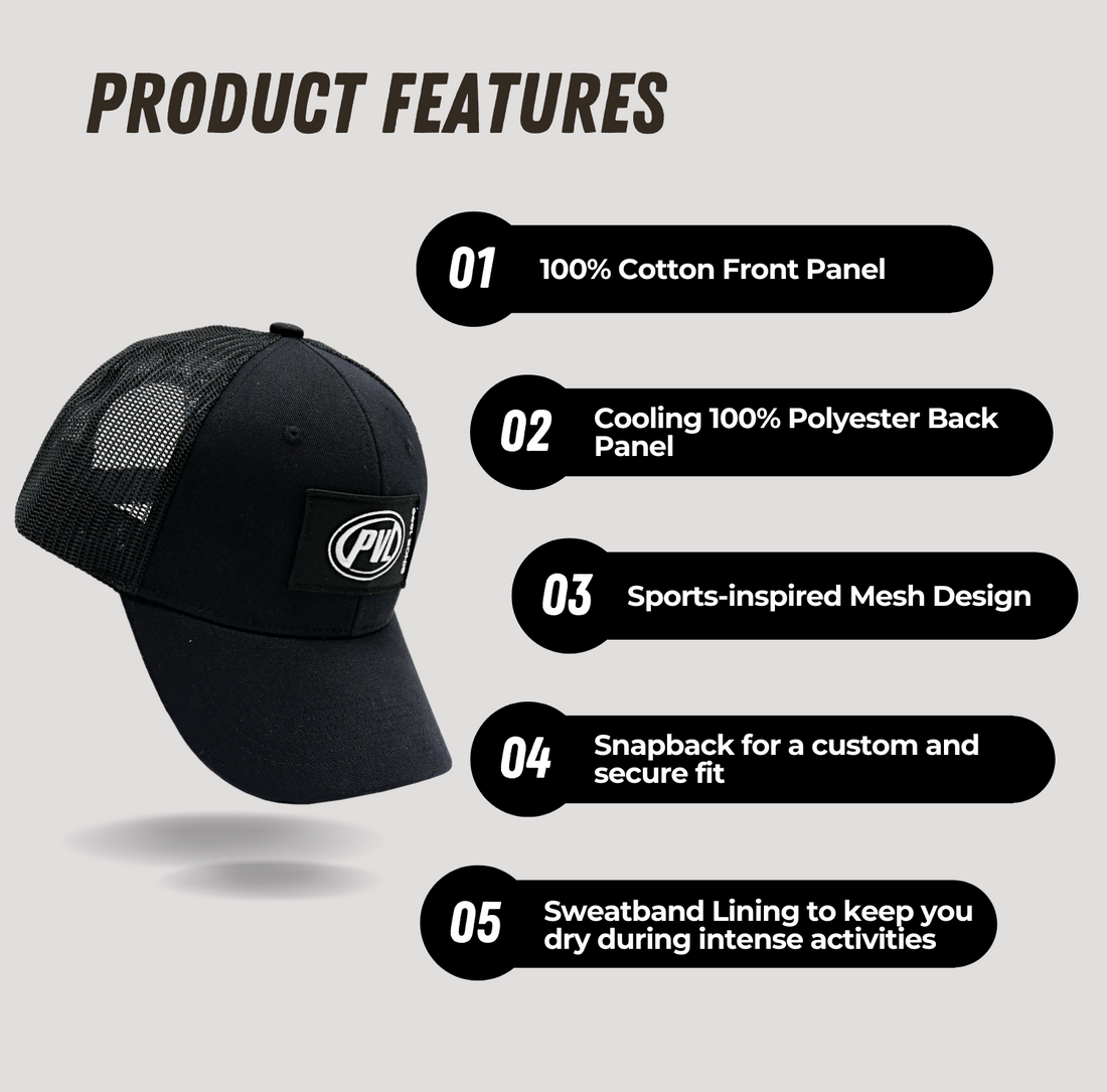 PVL Patched Athletes Trucker Cap, Sport Hat, Adjustable Snapback, Various Color, 1 Pcs - Ultimate Sup Singapore