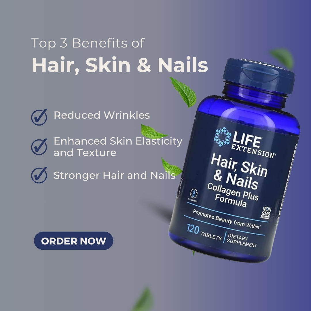 Life Extension, Hair, Skin And Nails, Collagen Plus Formula, Enhance Skin, Hair And Nail Support, 120 Tablets - Ultimate Sup Singapore