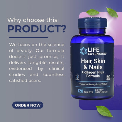 Life Extension, Hair, Skin And Nails, Collagen Plus Formula, Enhance Skin, Hair And Nail Support, 120 Tablets - Ultimate Sup Singapore