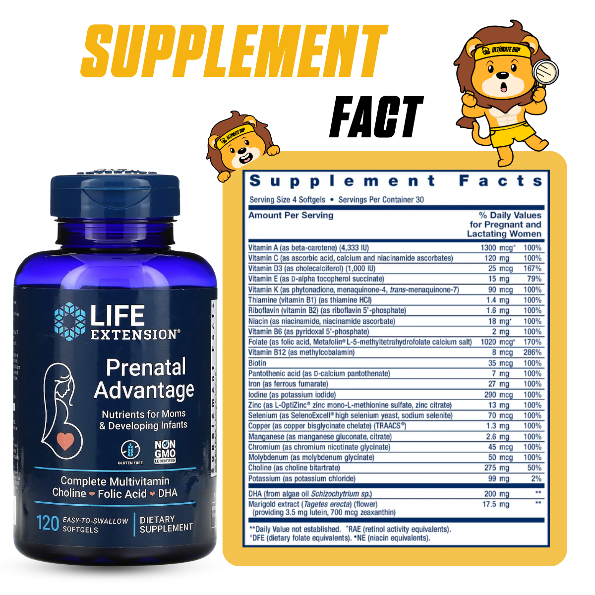 Life Extension, Prenatal Advantage, 120 Easy-To-Swallow Softgels - Ultimate Sup Singapore