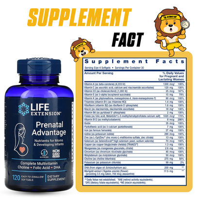 Life Extension, Prenatal Advantage, 120 Easy-To-Swallow Softgels - Ultimate Sup Singapore