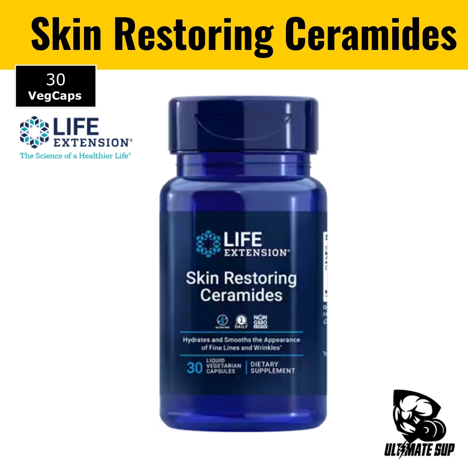 Life Extension, Skin Restoring Ceramides, Skin Hydration, Reduce Wrinkle, Gluten Free, 30 Liquid Vegetarian Capsules - Ultimate Sup Singapore