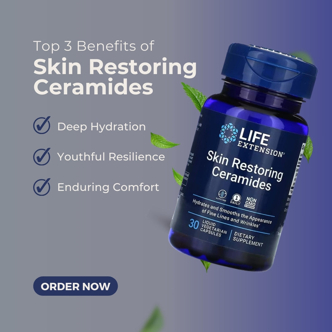 Life Extension, Skin Restoring Ceramides, Skin Hydration, Reduce Wrinkle, Gluten Free, 30 Liquid Vegetarian Capsules - Ultimate Sup Singapore