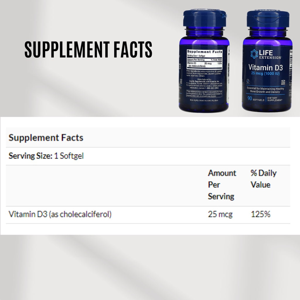 Life Extension, Vitamin D3, 60-250 Softgels - Ultimate Sup Singapore