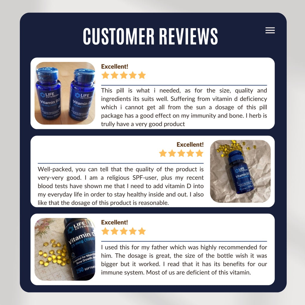 Life Extension, Vitamin D3, 60-250 Softgels - Ultimate Sup Singapore
