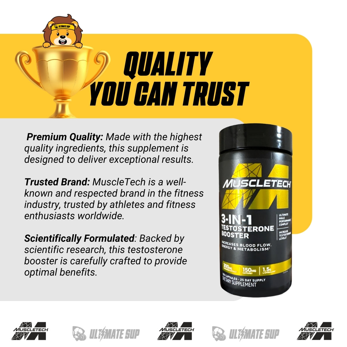 MuscleTech, 3-in-1 Testosterone Booster, 100 Capsules - Ultimate Sup Singapore