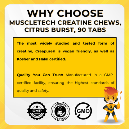 MuscleTech Creatine Chews, Creapure Creatine Monohydrate, Enhanced Performance, Citrus Burst, 90 Tablets - Ultimate Sup Singapore