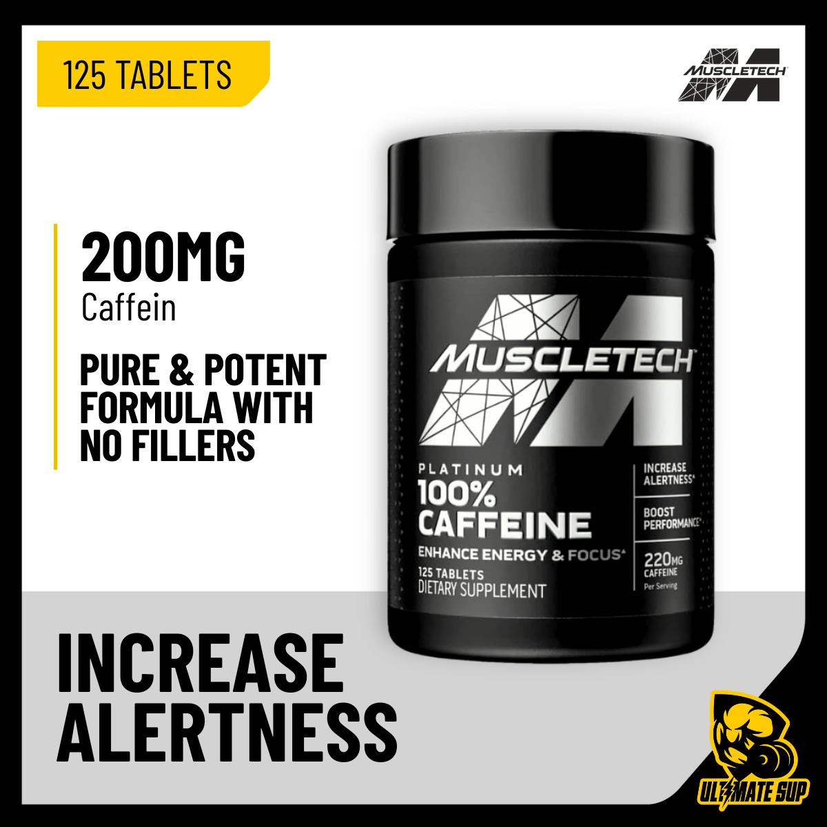 Muscletech Essential Series, Platinum 100% Caffeine, 125 Tabs - Ultimate Sup Singapore