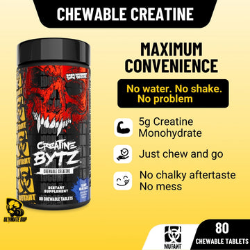 Mutant Creatine Bytz Chewable Tablets, Maximum Convenience, No Sugar, No Mess, No Chalky 80 tablets - Ultimate Sup Singapore
