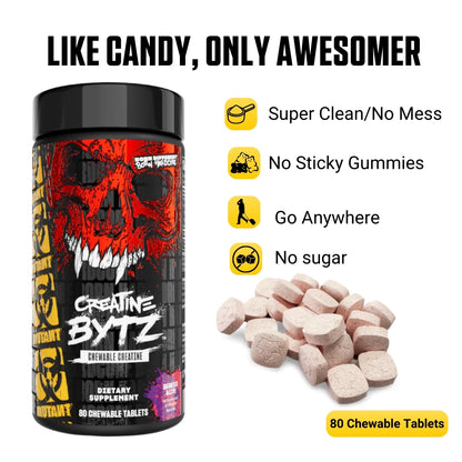 Mutant Creatine Bytz Chewable Tablets, Maximum Convenience, No Sugar, No Mess, No Chalky 80 tablets - Ultimate Sup Singapore