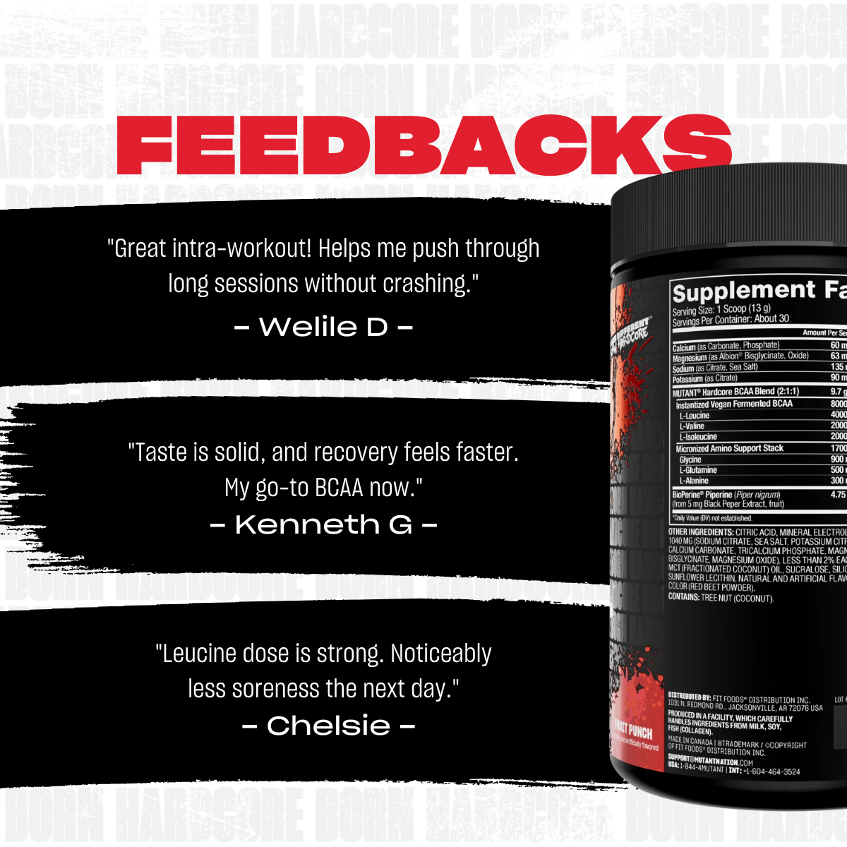Mutant Hardcore BCAA - Pre, Intra or Post Workout, Hydration & Recovery 390g - Ultimate Sup Singapore