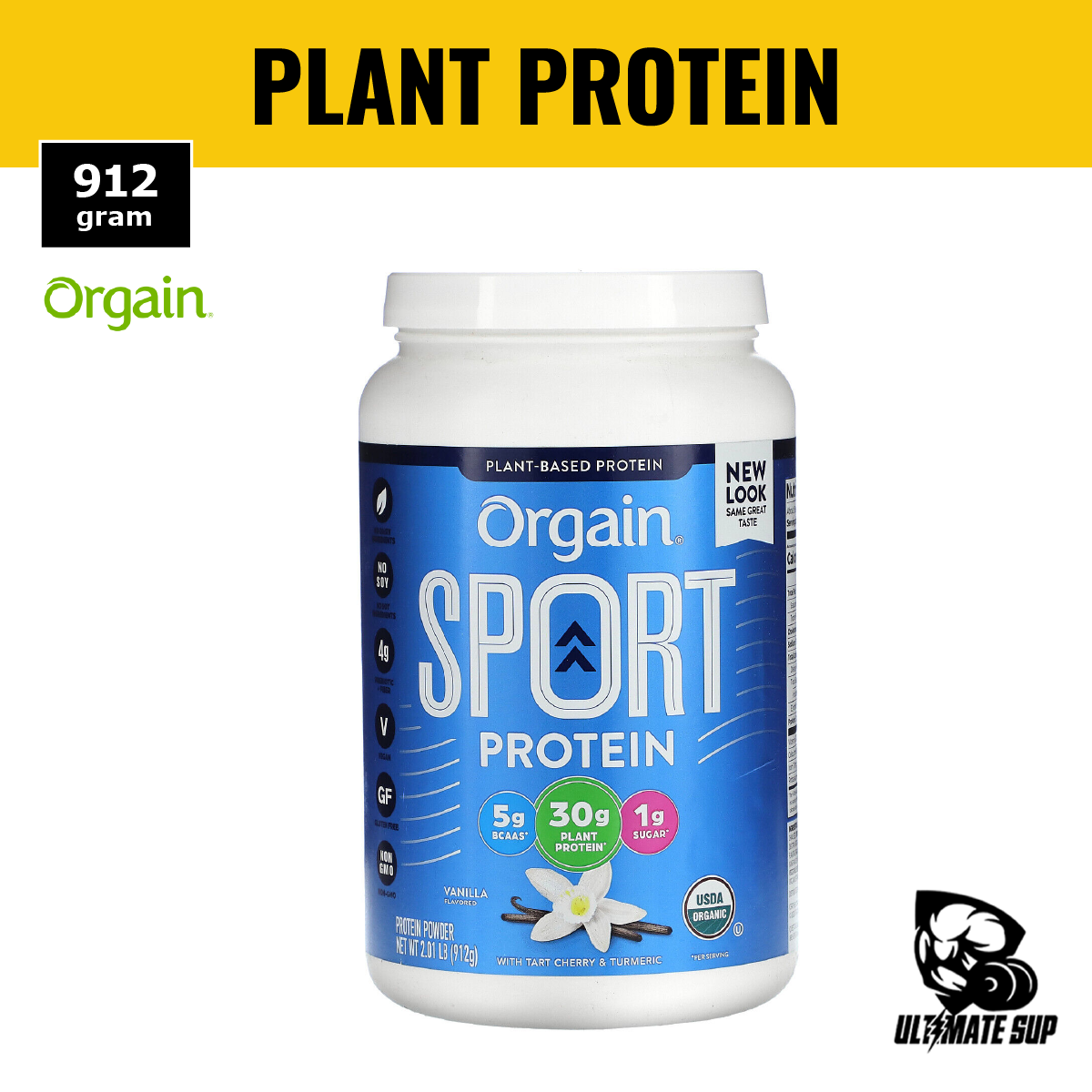 Orgain, Sport Protein Powder, Plant Protein, Gluten Free, Vegan, Soy Free, Organic, Vanilla, 2.01 lb - Ultimate Sup Singapore