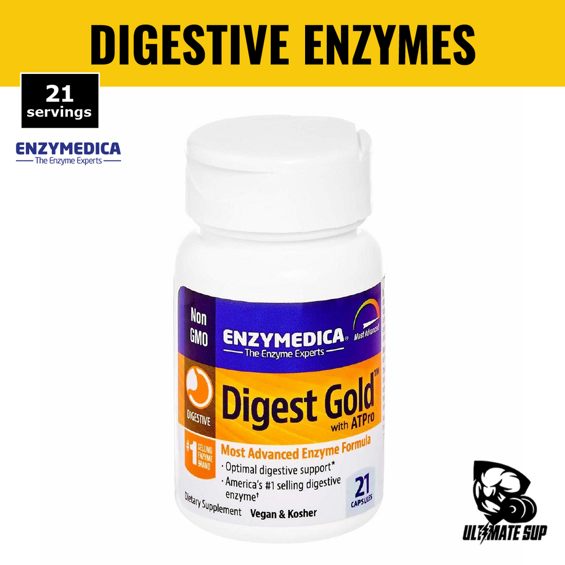 Enzymedica, Digest Gold with ATPro, Digestive Enzyme, Gluten Free, No GMO, Vegan,  21 Capsules - Ultimate Sup Singapore