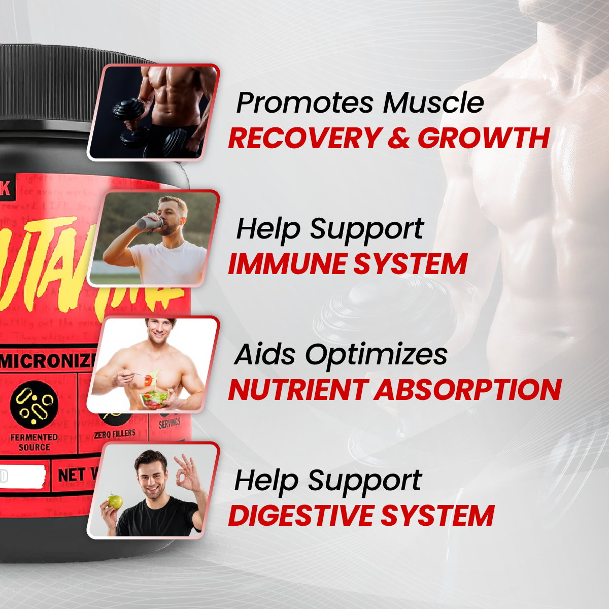 Mutant GLUTAMINE, Muscle Support, Unflavored, 300 g - Ultimate Sup Singapore