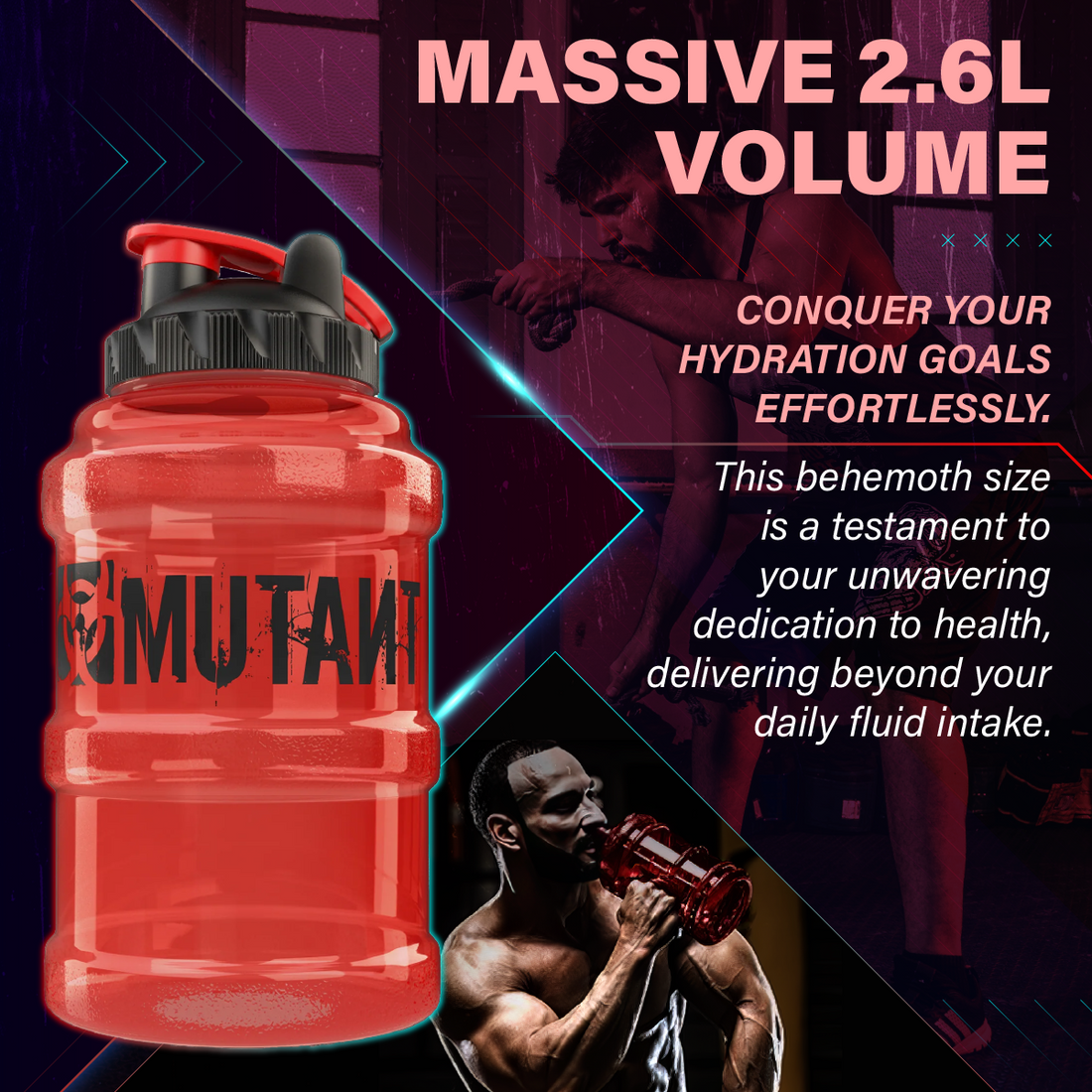 Mutant Mega Mug, Hydration Water Bottle, Red Edition, 2.6 Litre - Ultimate Sup Singapore