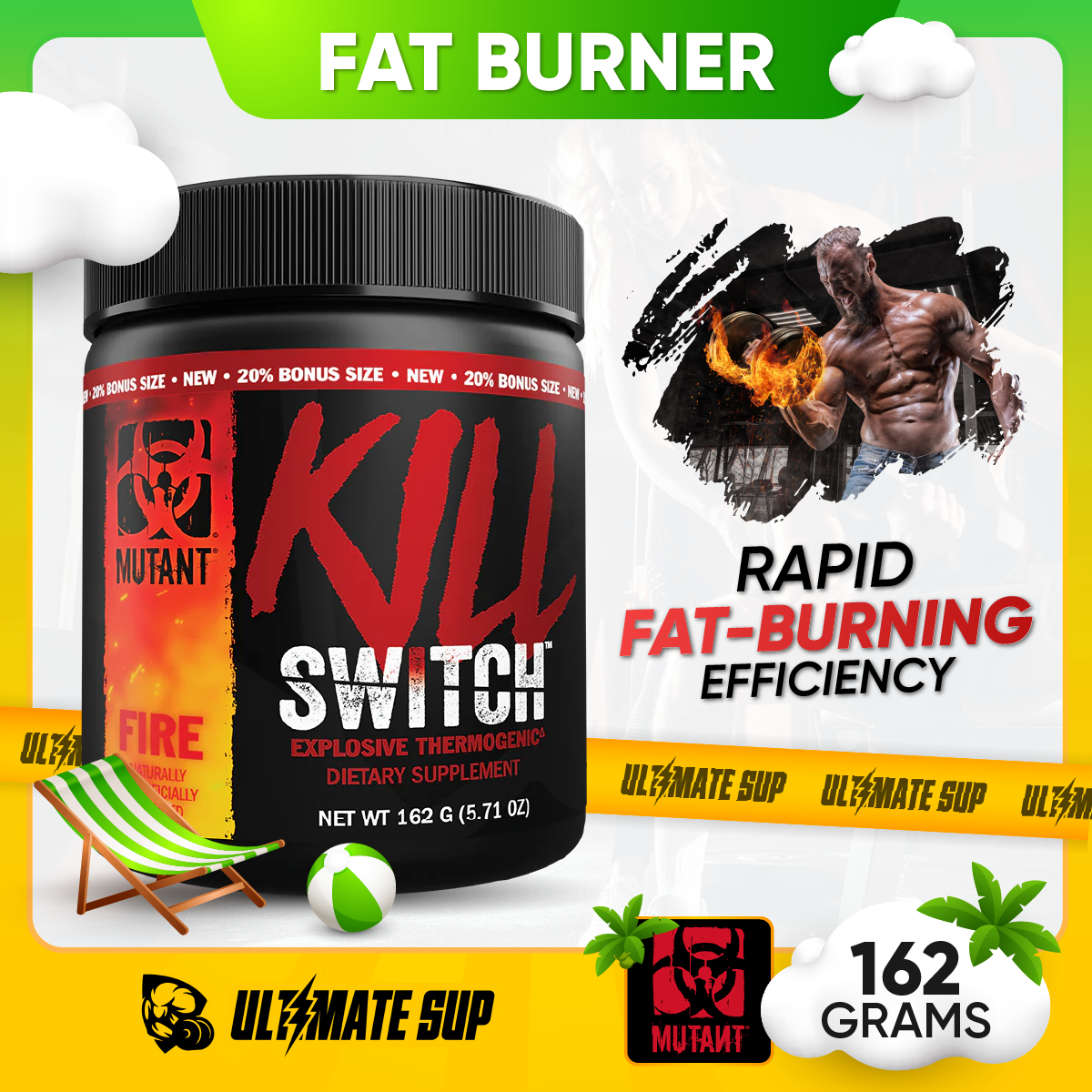 Mutant KILL SWITCH Thermo, Explosive Thermogenic, fat Burner, Fasted Cardio, Burn Energy Drink, 162g - Ultimate Sup Singapore