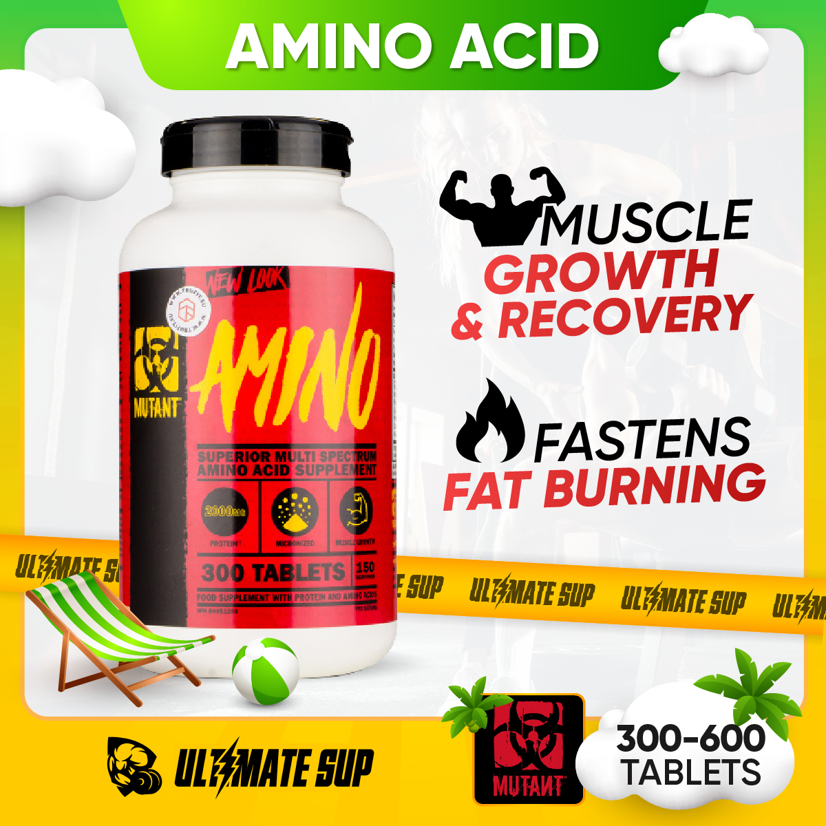 MUTANT AMINO, Amino Acid Supplement, 2000mg Protein, 300-600 Tablets - Ultimate Sup Singapore