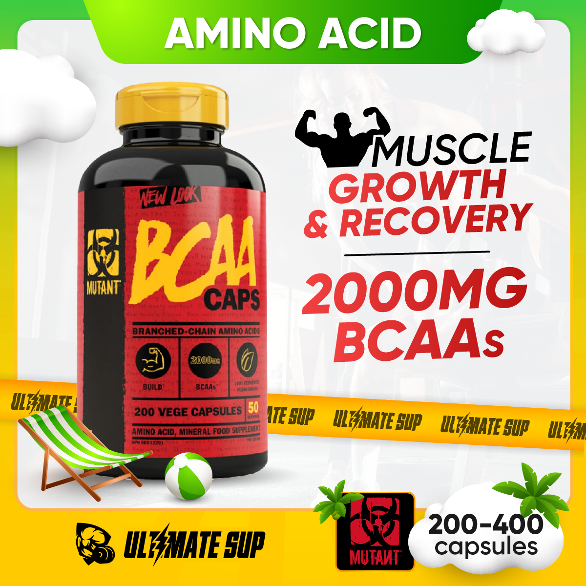 Mutant BCAA Caps, Amino Acids Supplement, 200-400 Capsules - Ultimate Sup Singapore