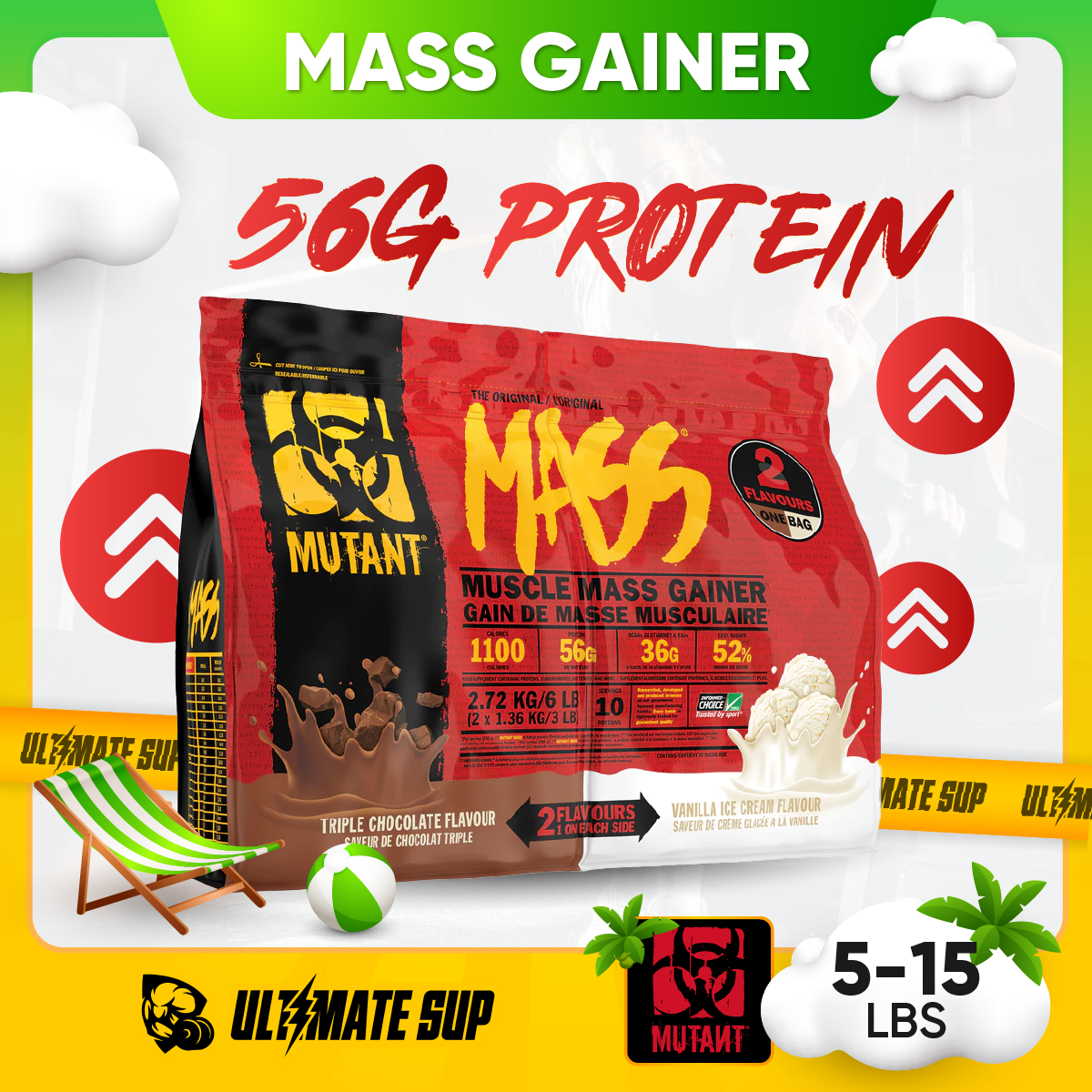 Mutant MASS, Mass Gainer, 2.27 KG (5 LBS) - 2.72 kg (6 LBS) - 6.8 KG (15 LBS) - Ultimate Sup Singapore