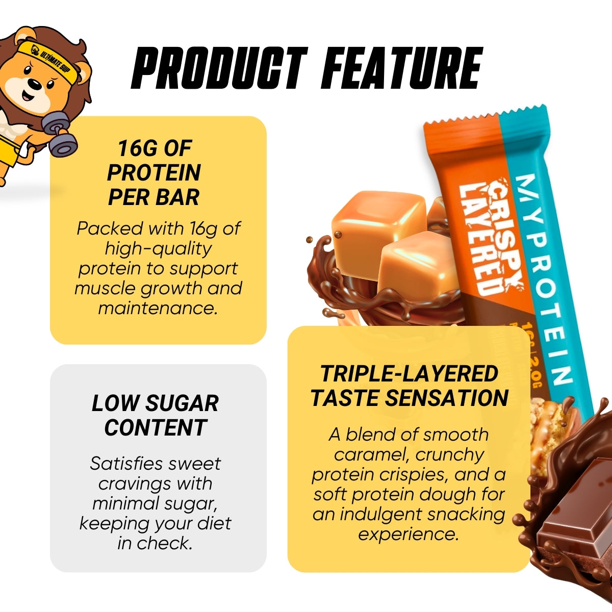 Myprotein Crispy Layered Bar | 16g Protein Each Various Flavor - Ultimate Sup Singapore