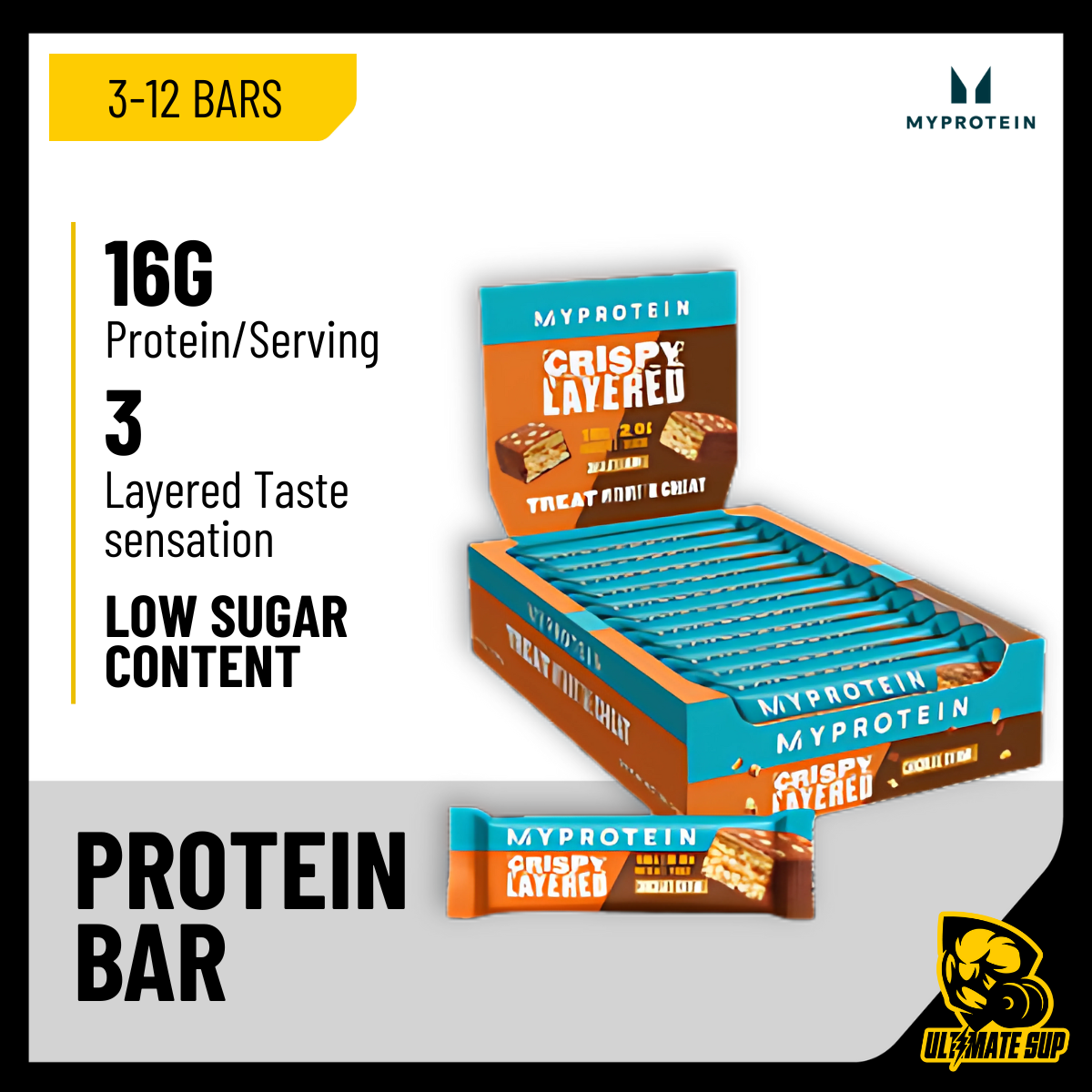 Myprotein Crispy Layered Bar | 16g Protein Each Various Flavor - Ultimate Sup Singapore