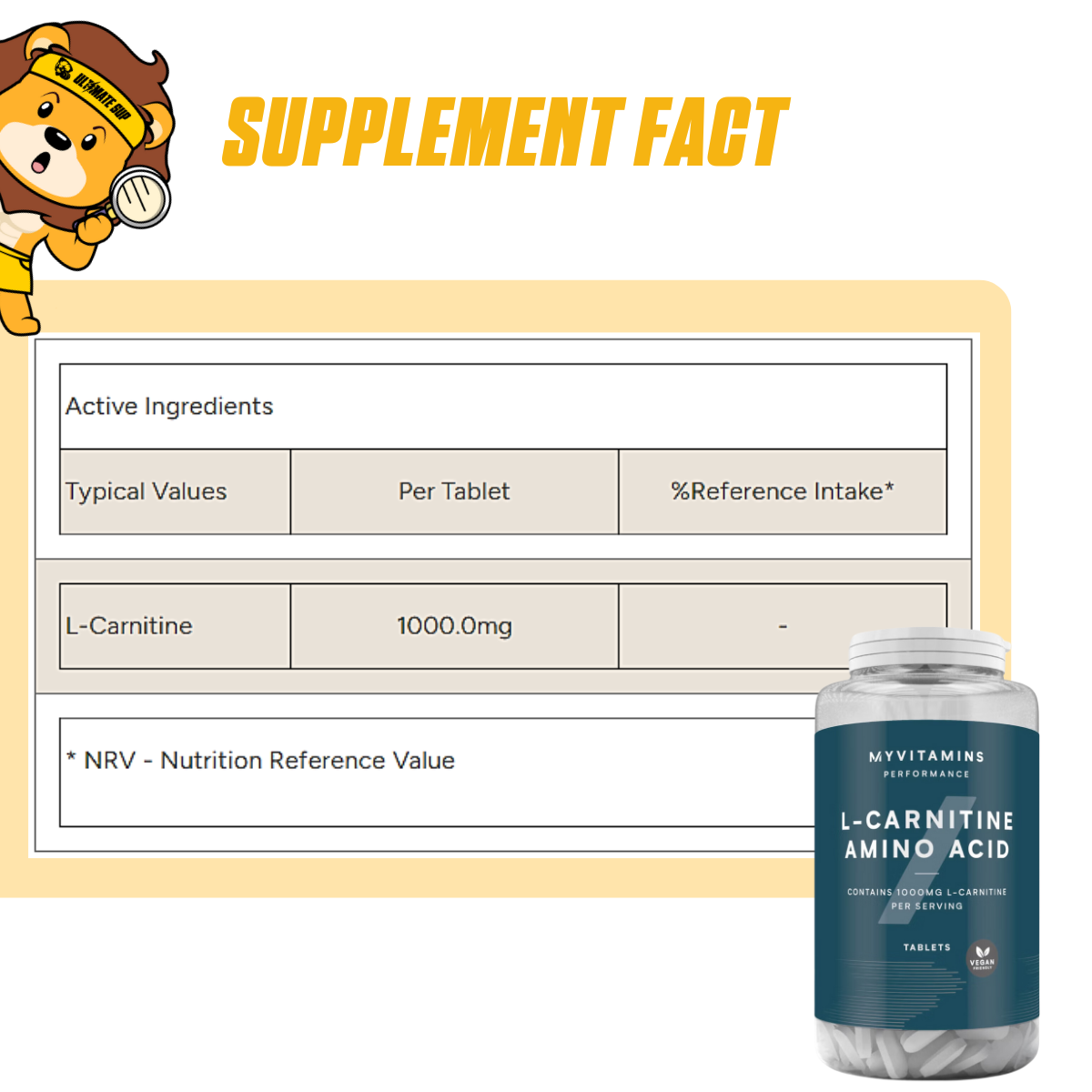 Myprotein L-Carnitine Tablets, 1000mg Carnitine, Amino Acid, Support Fat Burning, Muscle Recovery, 90-180 tablets - Ultimate Sup Singapore