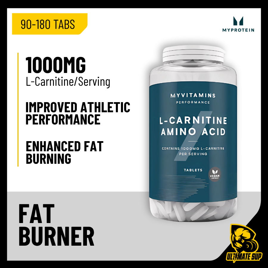 Myprotein L-Carnitine Tablets, 1000mg Carnitine, Amino Acid, Support Fat Burning, Muscle Recovery, 90-180 tablets - Ultimate Sup Singapore
