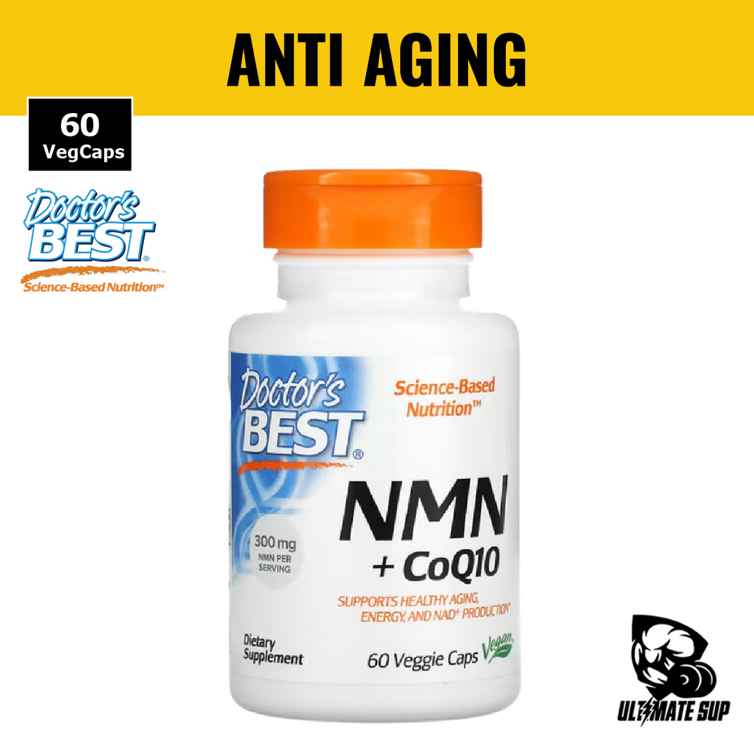 Doctor's Best, NMN 150 mg, CoQ10 50 mg, Anti Aging, Supports Energy Levels, NAD Production, 60 Veggie Caps, 30 servings - Ultimate Sup Singapore