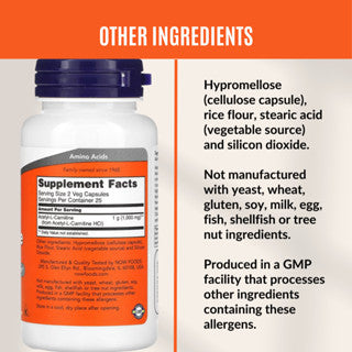 NOW Foods, Acetyl-L- Carnitine 500 mg, 50-200 Veg Caps - Ultimate Sup Singapore