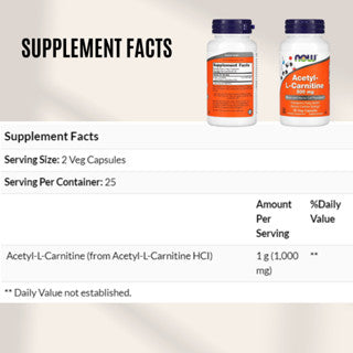 NOW Foods, Acetyl-L- Carnitine 500 mg, 50-200 Veg Caps - Ultimate Sup Singapore