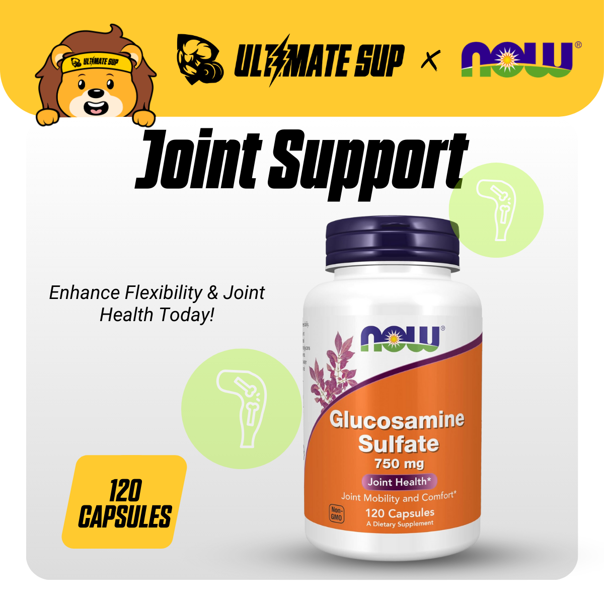 NOW Foods, Glucosamine Sulfate, 750 mg, Support Joints Health, 120 Veg Capsules - Ultimate Sup Singapore
