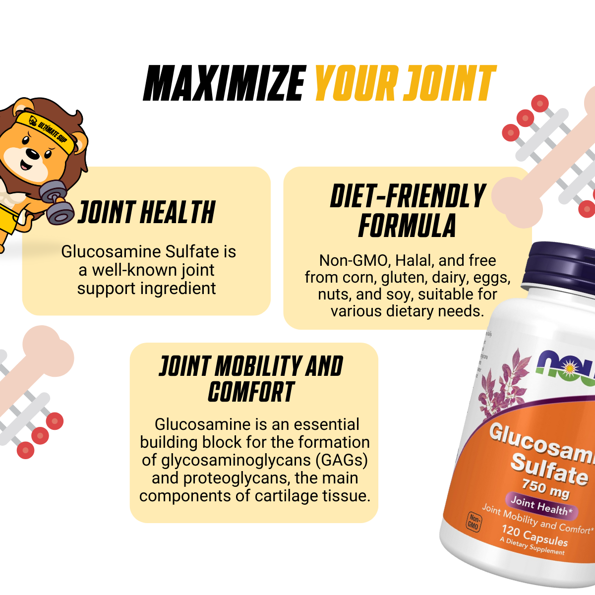 NOW Foods, Glucosamine Sulfate, 750 mg, Support Joints Health, 120 Veg Capsules - Ultimate Sup Singapore