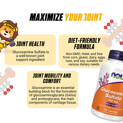 NOW Foods, Glucosamine Sulfate, 750 mg, Support Joints Health, 120 Veg Capsules - Ultimate Sup Singapore