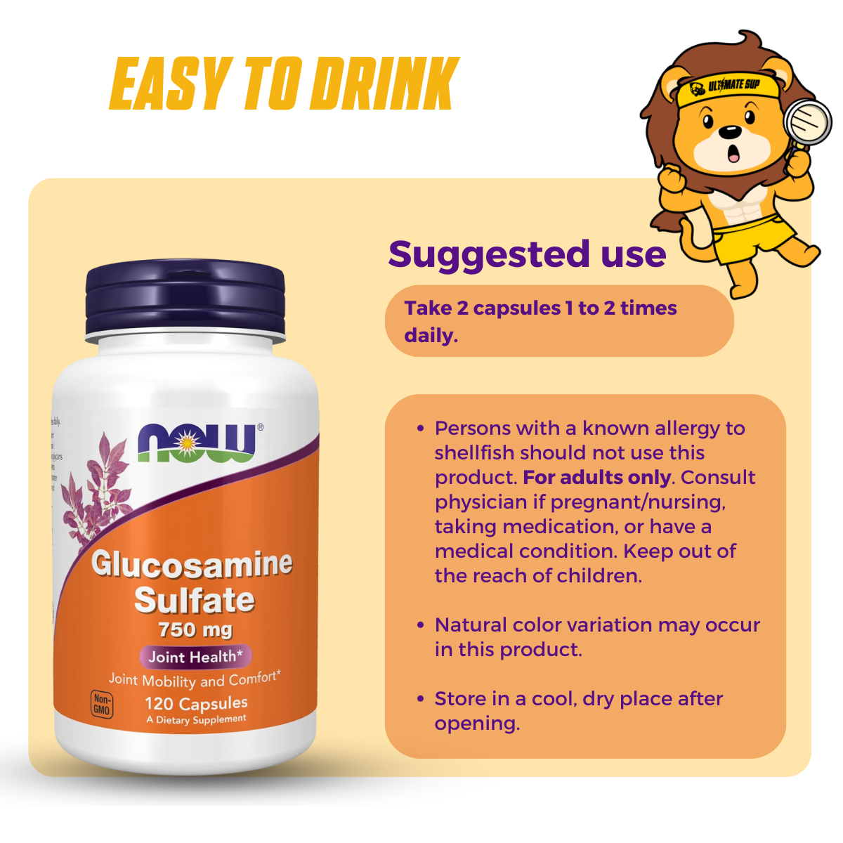 NOW Foods, Glucosamine Sulfate, 750 mg, Support Joints Health, 120 Veg Capsules - Ultimate Sup Singapore