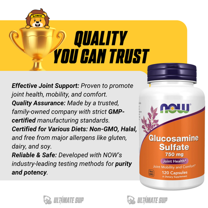 NOW Foods, Glucosamine Sulfate, 750 mg, Support Joints Health, 120 Veg Capsules - Ultimate Sup Singapore