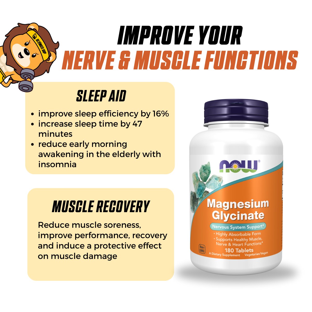 NOW Foods, Magnesium Glycinate, 180 Tablets - Ultimate Sup Singapore