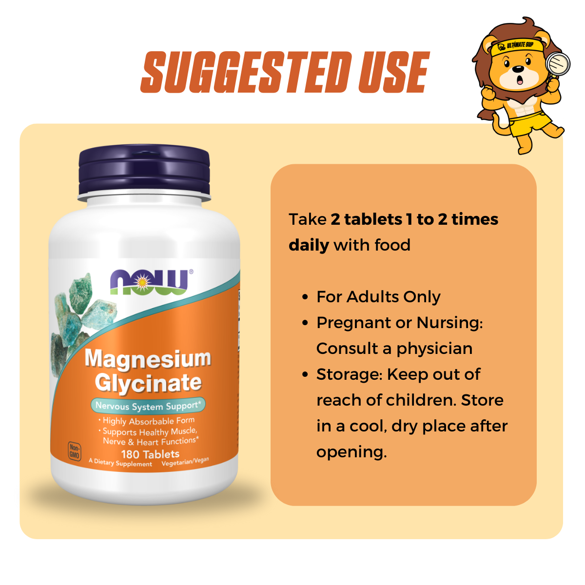 NOW Foods, Magnesium Glycinate, 180 Tablets - Ultimate Sup Singapore