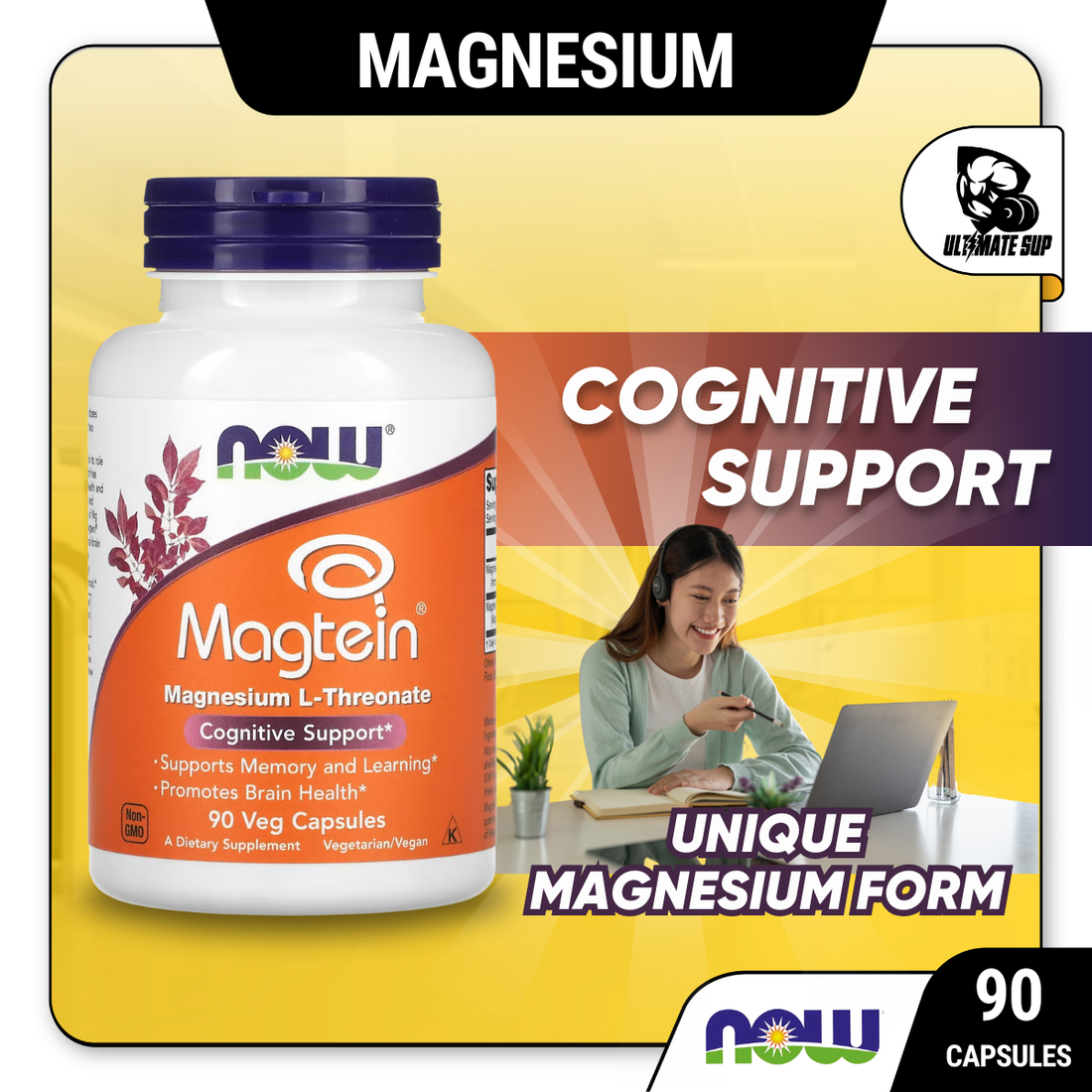 NOW Foods, Magtein, Magnesium L-Threonate, 90 Veg Capsules - Ultimate Sup Singapore