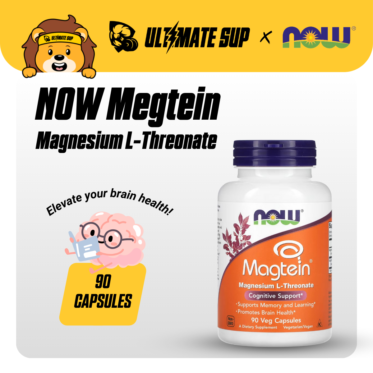 NOW Foods, Magtein, Magnesium L-Threonate, 90 Veg Capsules - Ultimate Sup Singapore