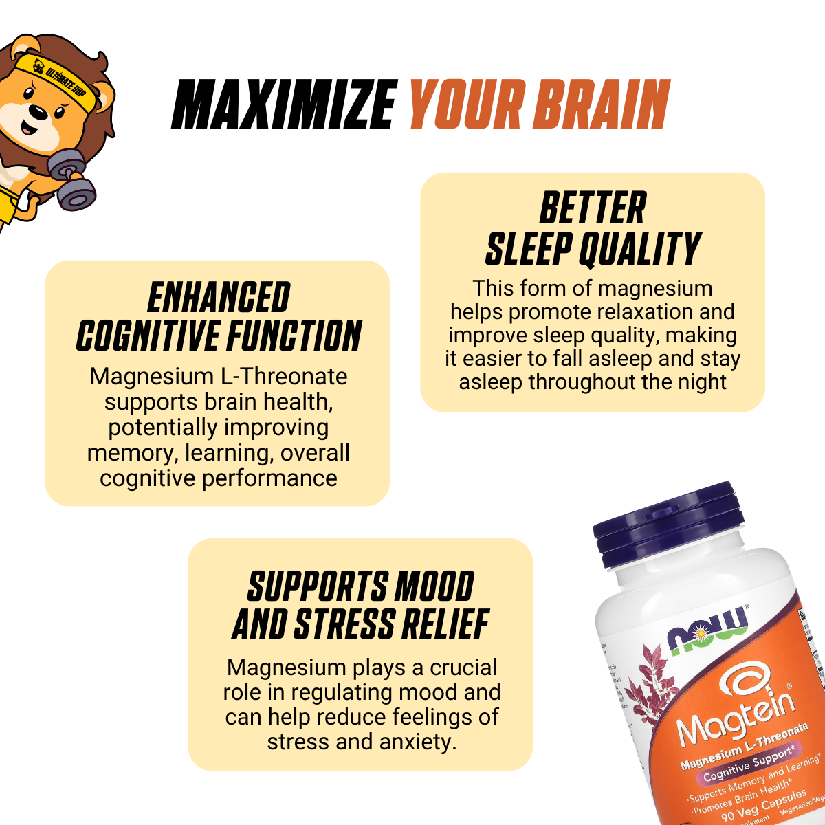 NOW Foods, Magtein, Magnesium L-Threonate, 90 Veg Capsules - Ultimate Sup Singapore