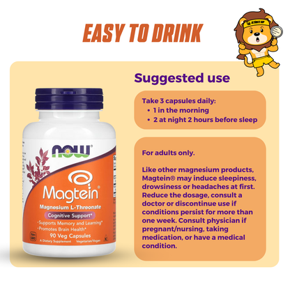 NOW Foods, Magtein, Magnesium L-Threonate, 90 Veg Capsules - Ultimate Sup Singapore