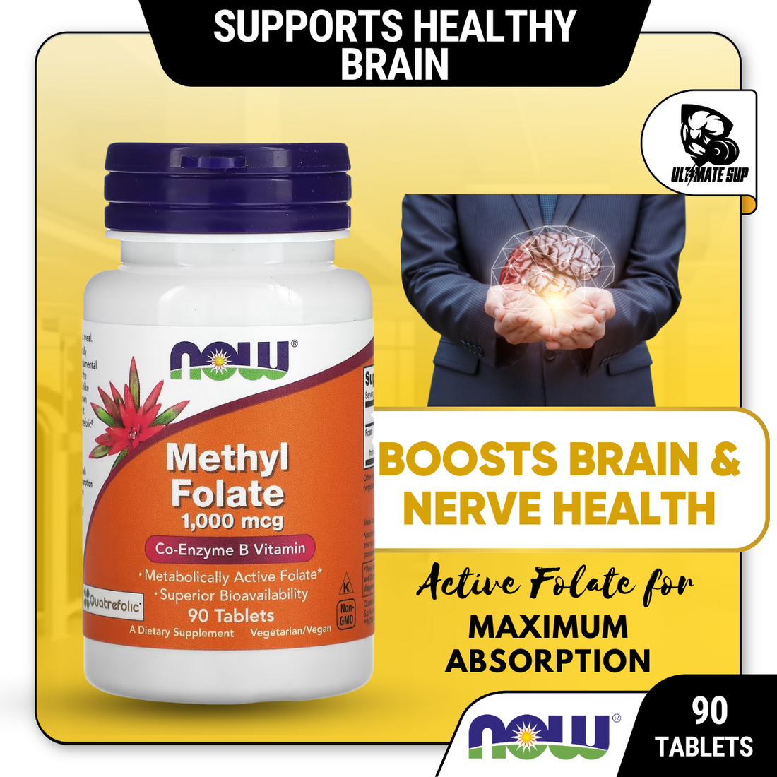 NOW Foods, Methyl Folate, 1,000 mcg, Supports Brain Health and Nerve Function, 90 Tablets - Ultimate Sup Singapore
