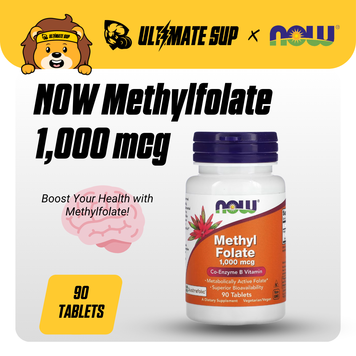 NOW Foods, Methyl Folate, 1,000 mcg, Supports Brain Health and Nerve Function, 90 Tablets - Ultimate Sup Singapore