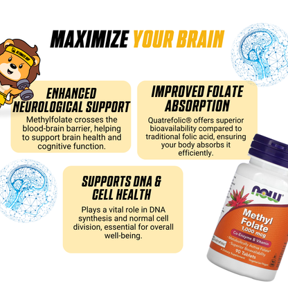 NOW Foods, Methyl Folate, 1,000 mcg, Supports Brain Health and Nerve Function, 90 Tablets - Ultimate Sup Singapore