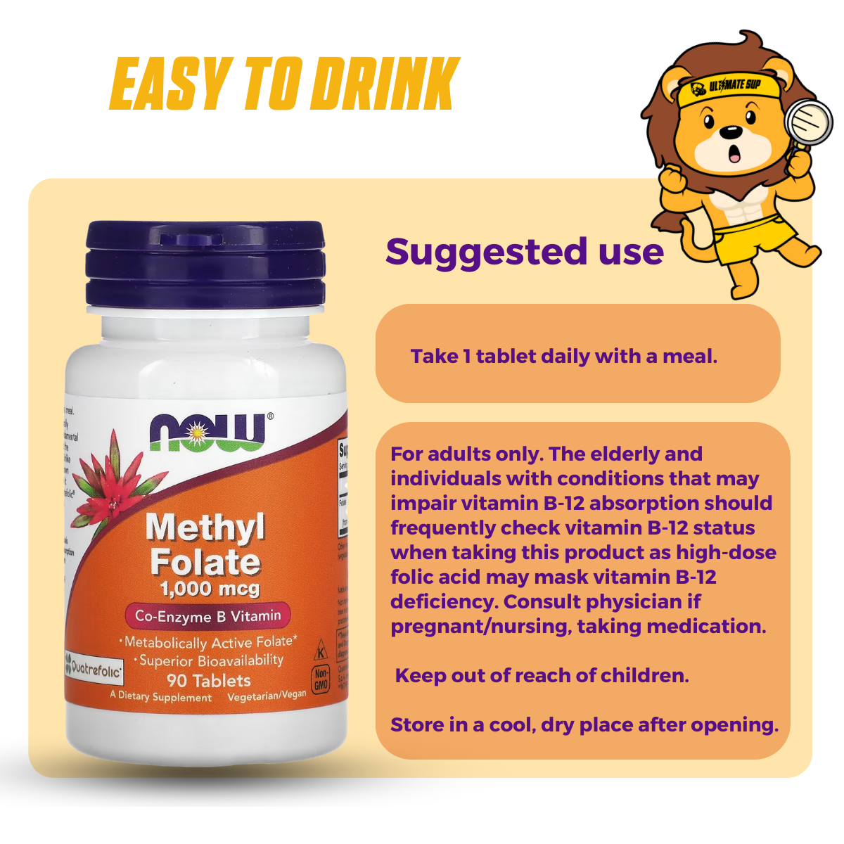 NOW Foods, Methyl Folate, 1,000 mcg, Supports Brain Health and Nerve Function, 90 Tablets - Ultimate Sup Singapore