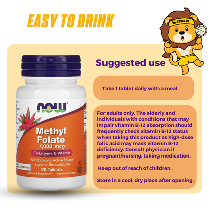 NOW Foods, Methyl Folate, 1,000 mcg, Supports Brain Health and Nerve Function, 90 Tablets - Ultimate Sup Singapore
