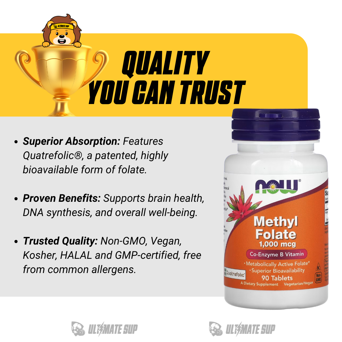 NOW Foods, Methyl Folate, 1,000 mcg, Supports Brain Health and Nerve Function, 90 Tablets - Ultimate Sup Singapore