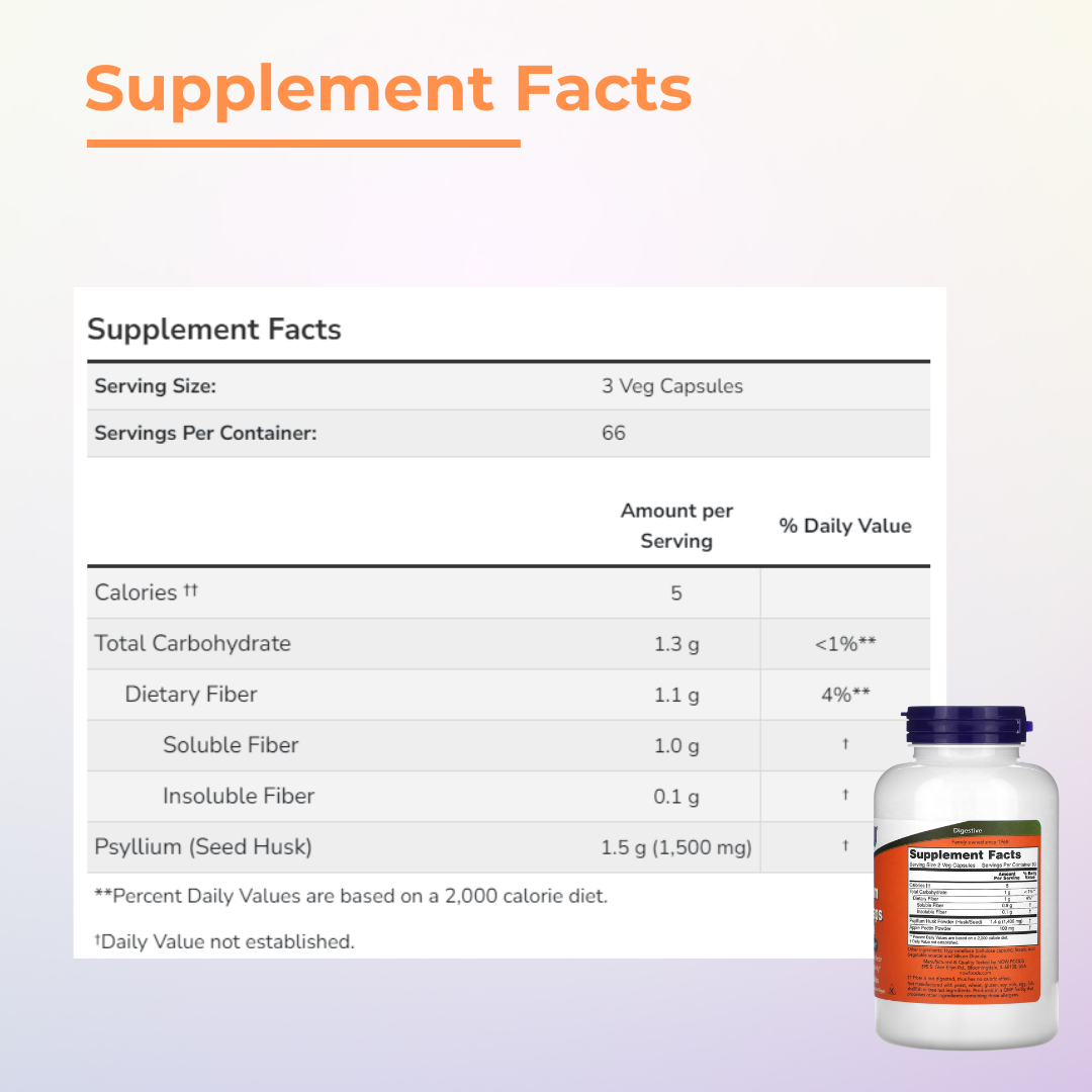 NOW Foods, Psyllium Hush Caps, 500 mg, 200 Veg Capsules - Ultimate Sup Singapore