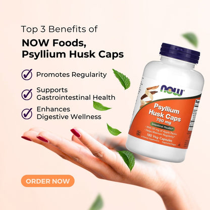 NOW Foods, Psyllium Husk Caps, 700 mg, Apple Pectin, Enhances Digestive, Vegan, 180-360 Veg Capsules, 90-180 Servings - Ultimate Sup Singapore